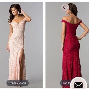 Of-the-shoulder Gray Lace Formal Dress